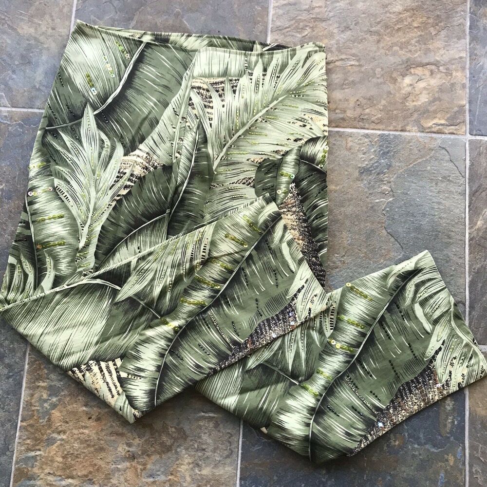 Havenbleu Pants Sz 8 Fitted All Over Plants Green Zip Beaded Ankle Maximal Women